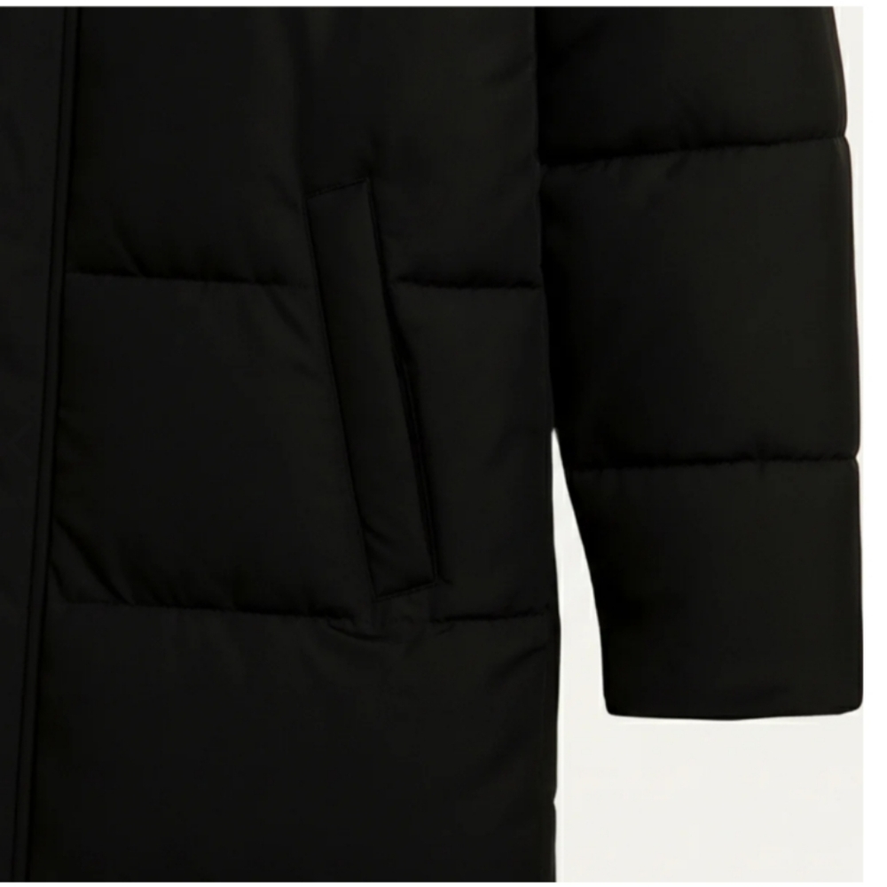 Men's Black Hooded Long Puffer Coat - Picture 3 of 11